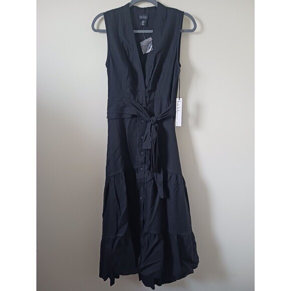 Nicole Miller Dresses & Skirts - Nicole Miller Linen Blend Maxi Dress Belted‎ Lined Sleeveless Black XS